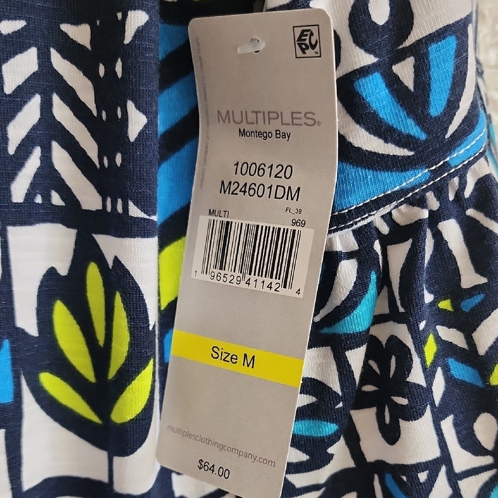 Multiples Blue and Green Geometric Long Sleeve Dress - Picture 2 of 6